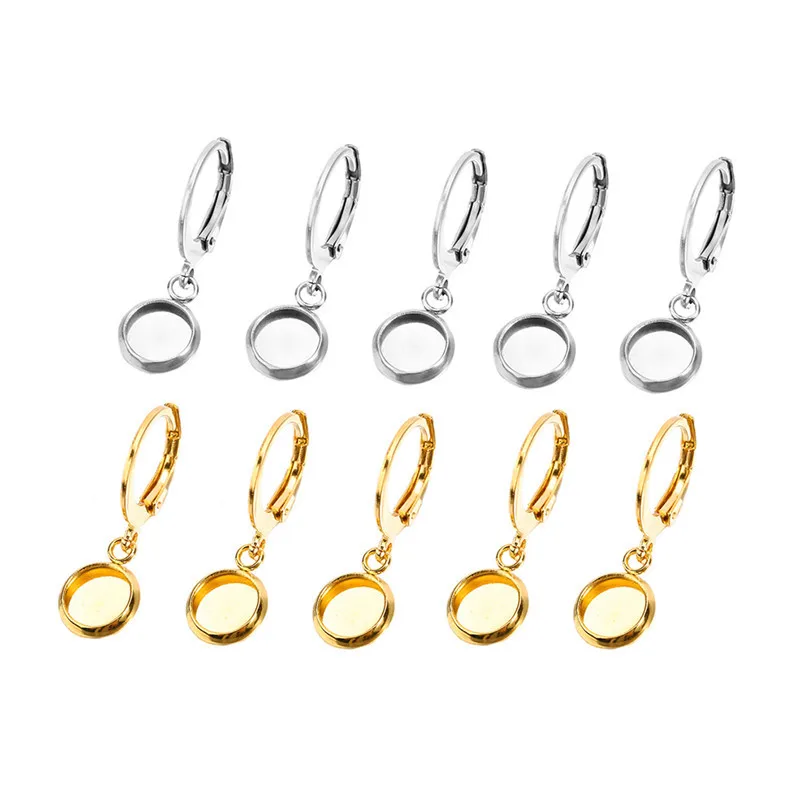 10pcs Stainless Steel Gold Color Earring Base Findings 6/8/10/12mm Metal Cabochon Setting Base Diy Earring Supplies For Jewelry