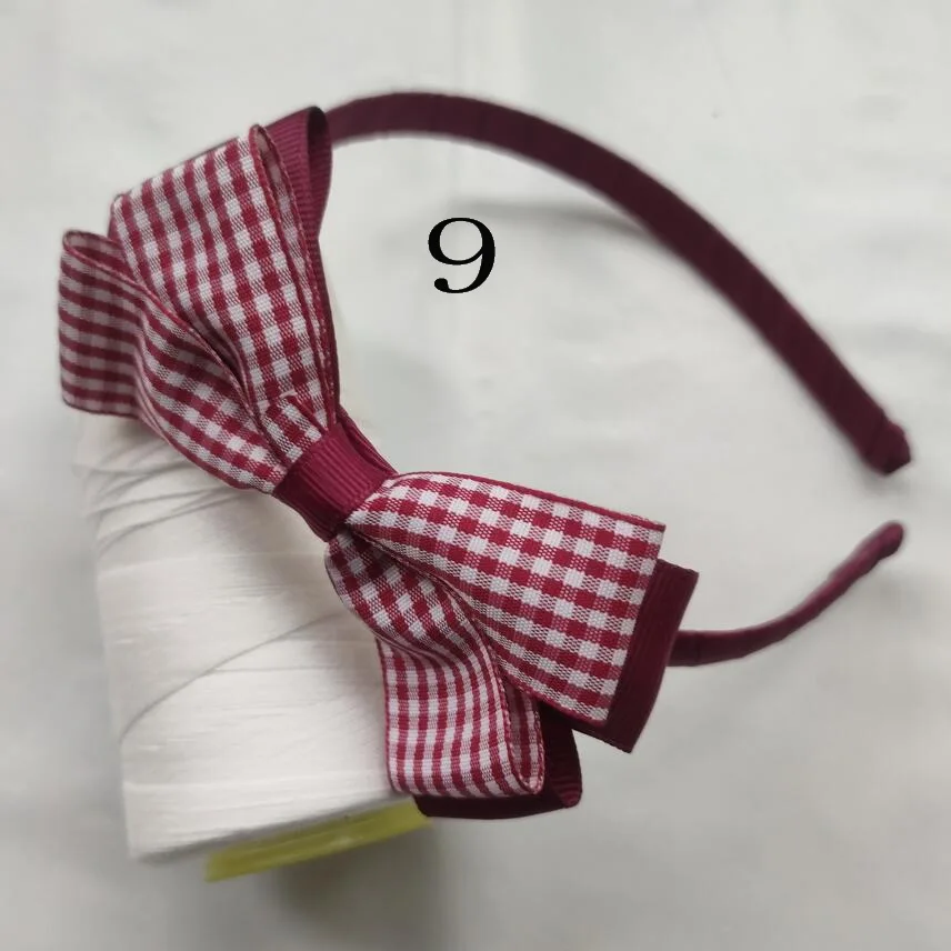 10PCS Girl Hairband Hair Hoop Gingham Plaid Ribbon Bows Bowknot Plastic Headbands Daily Students School Sports Washing face