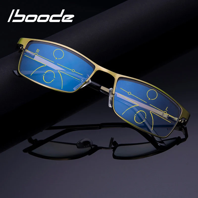 iboode multi-focus Reading Glasses Men Women Anti Blue Light HD Lens Glasses With Hyperoia Presbyopia Multifunction Eyewear +1.5