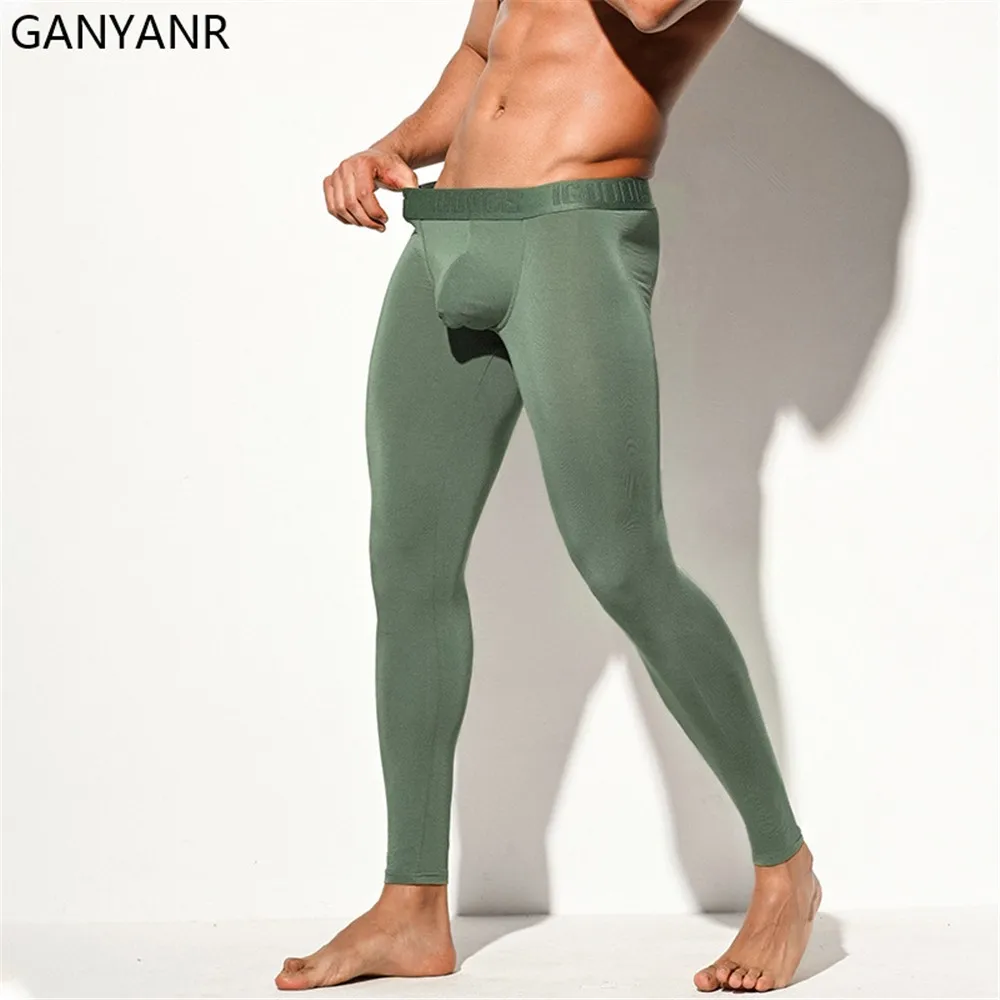 GANYANR Men Running Tights Compression Pants Leggings Sportswear Fitness Sexy Basketball Yoga Winter Training Workout Long Sport