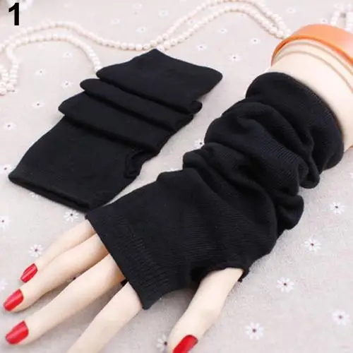 Women\'s Fashion Knitted Arm Fingerless Long Mitten Wrist Elastic Warm Gloves hot Mitten Warm Fingerless Gloves