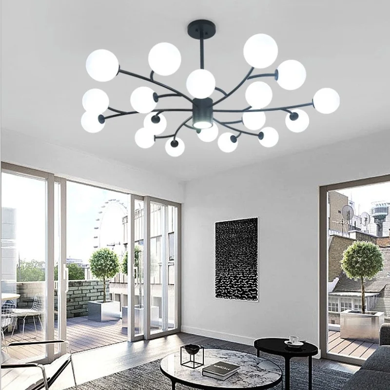 Nordic luxury chandelier kitchen Living room bedroom glass ball molecule light Minimalist Black interior designer chandelier