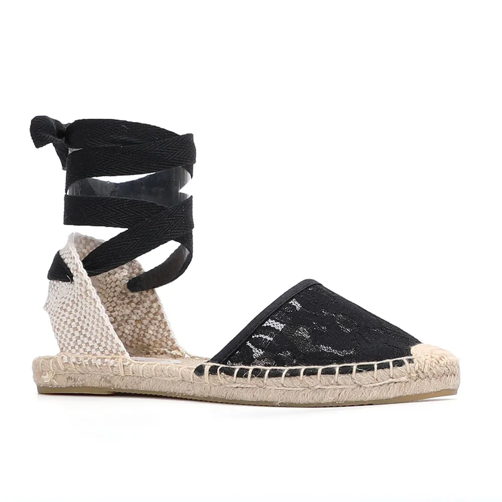 2021 solidna Sandalias Mujer oferta koronkowe kostki płaskie z otwartymi Sapatos Mulher sandały Sapato Feminino damskie espadryle buty