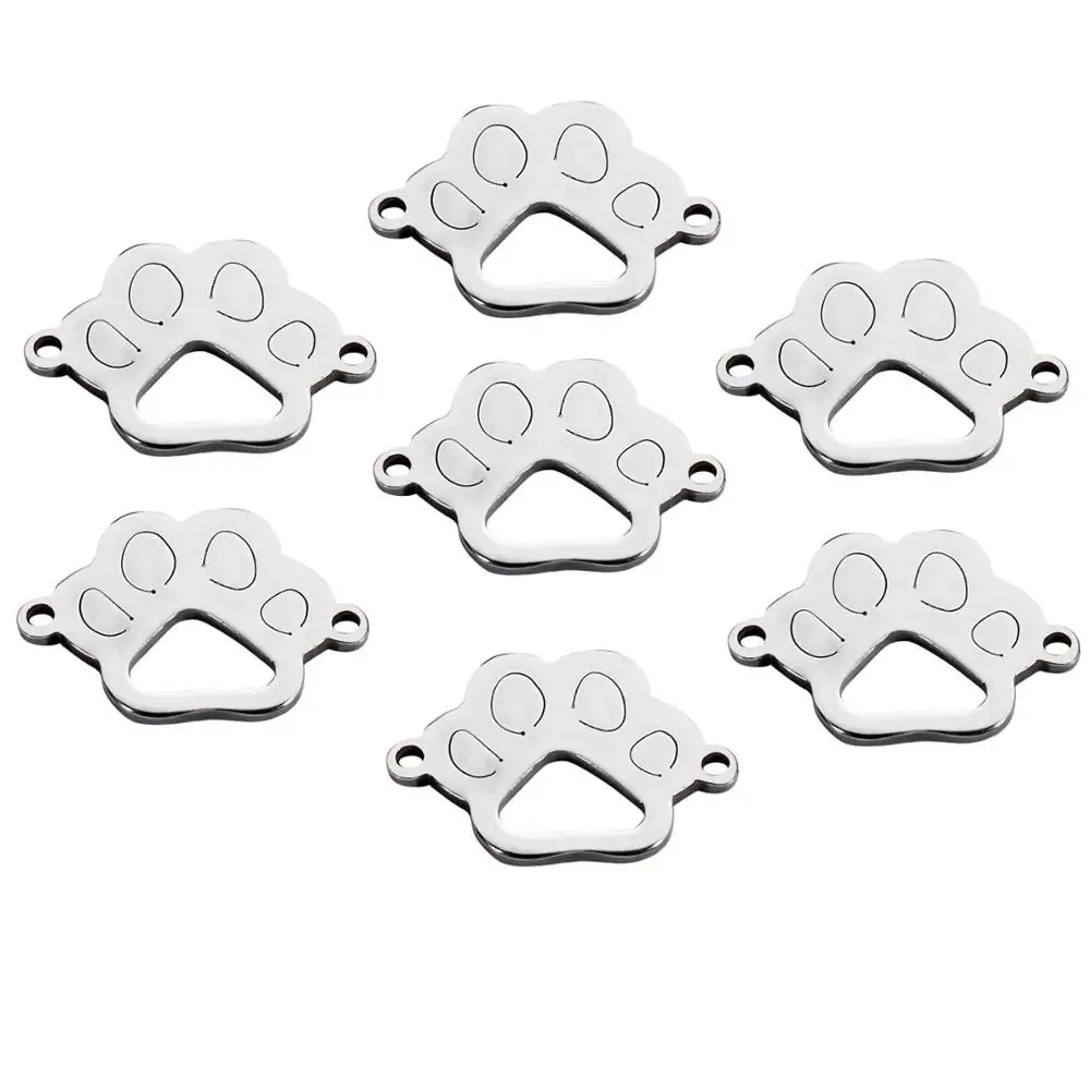 50pcs/Lot Stainless Steel Charm Connector Dog Pet Paw Silver Gold Tone Pendants Jewelry Making DIY For Men Women