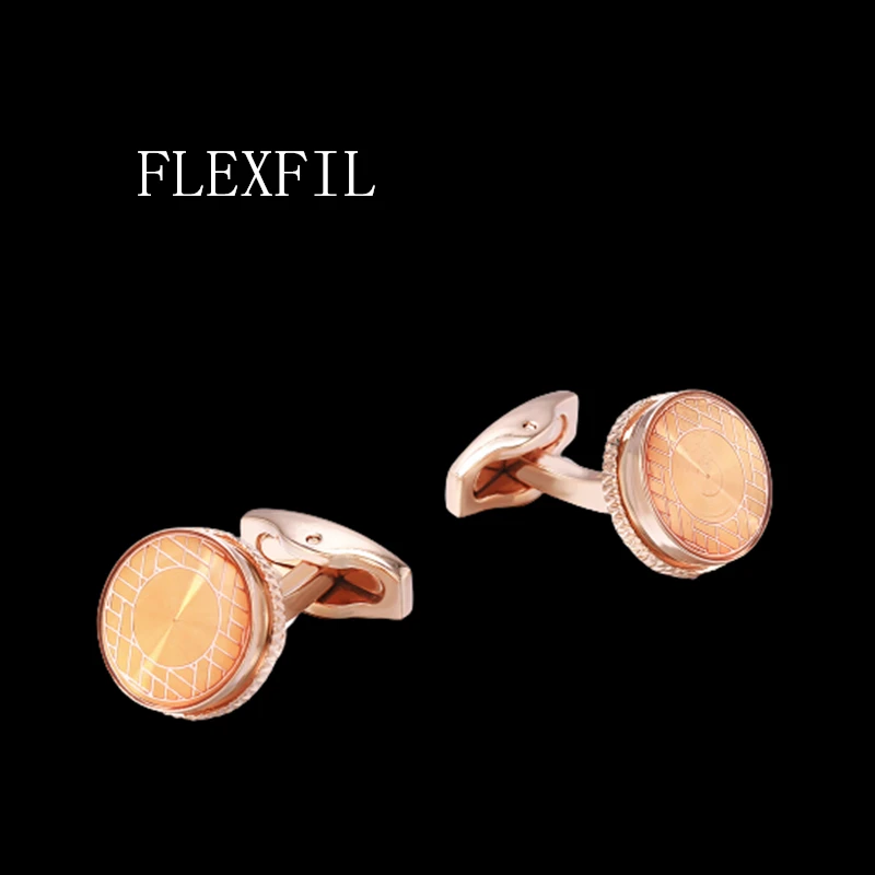 FLEXFIL shirt cufflinks for men's cuff buttons cuff links gemelos High Quality Orange metal Drawing wedding abotoaduras Jewelry