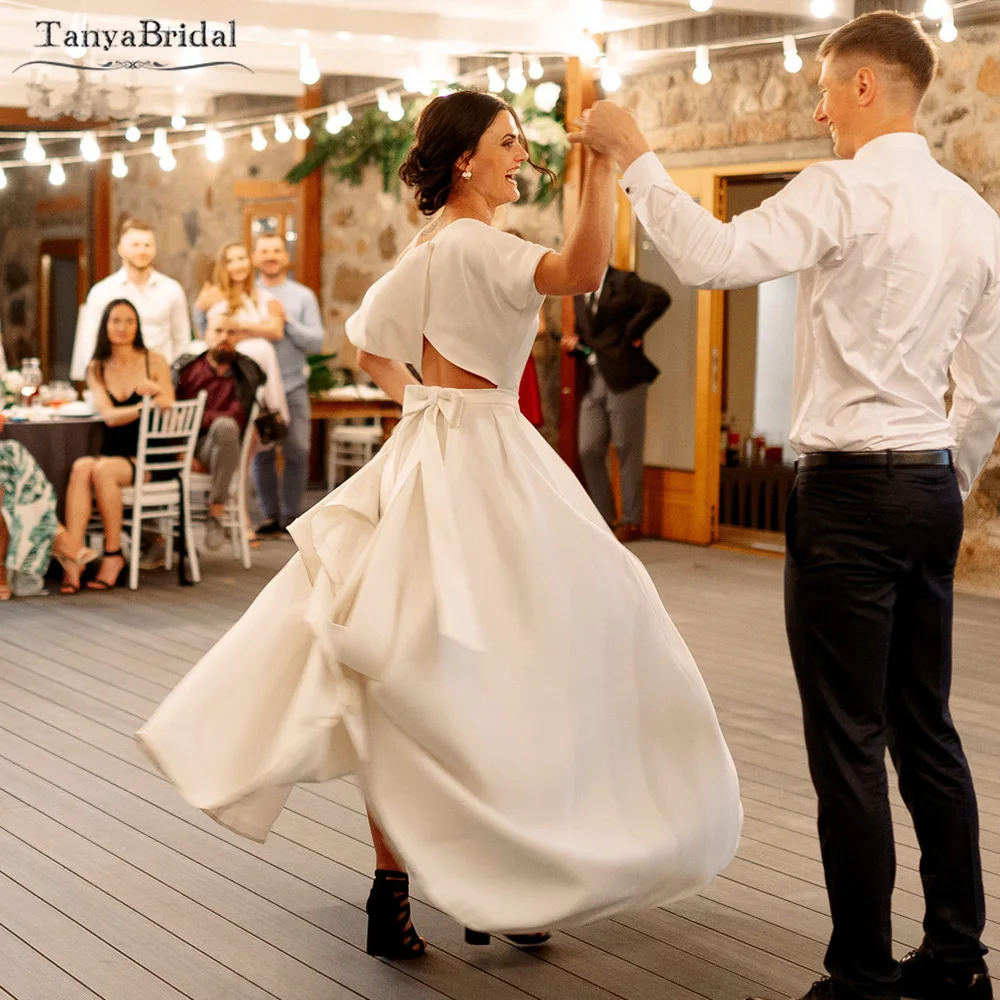 Suknie ślubne w nowoczesnym stylu z dekoltem łódkowym, linia A, długość do podłogi, oszałamiające satynowe suknie ślubne, suknia wieczorowa w stylu boho DW477