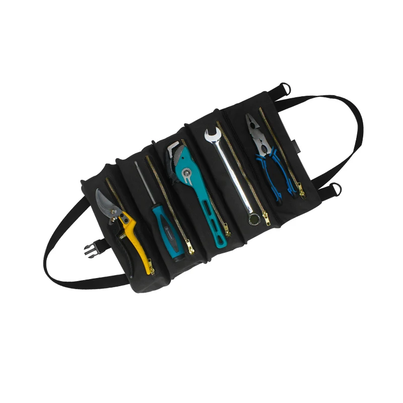 48x29x5cm Roll Tool Bag Canvas Tool Roll Pouch Multi-Purpose Zipper Storage Pocket Hanging Portable Toolbag for Tool Organizer