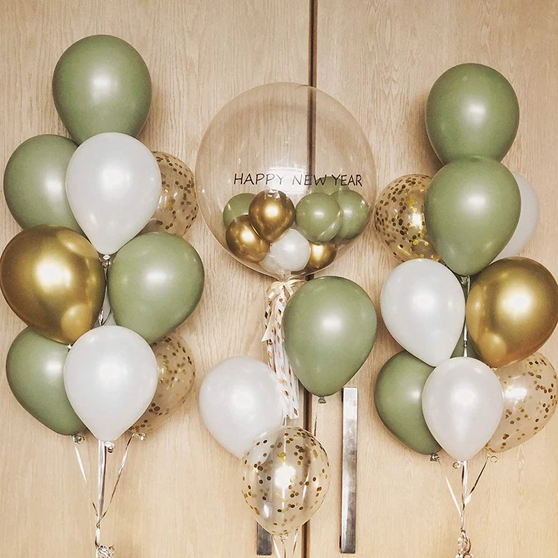 

1Set Balloons Eucalyptus Pearl White Gold Confetti Balloon Wedding Baby Shower Olive Green Birthday Party Decorations