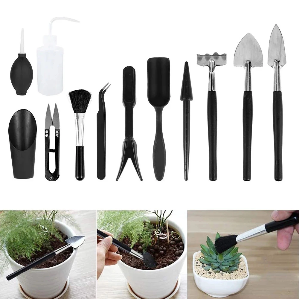 

15PCS/set Black Mini Garden Hand Tools Transplanting Tools Miniature Planting Gardening Bonsai Tool For Succulents Plants Tools