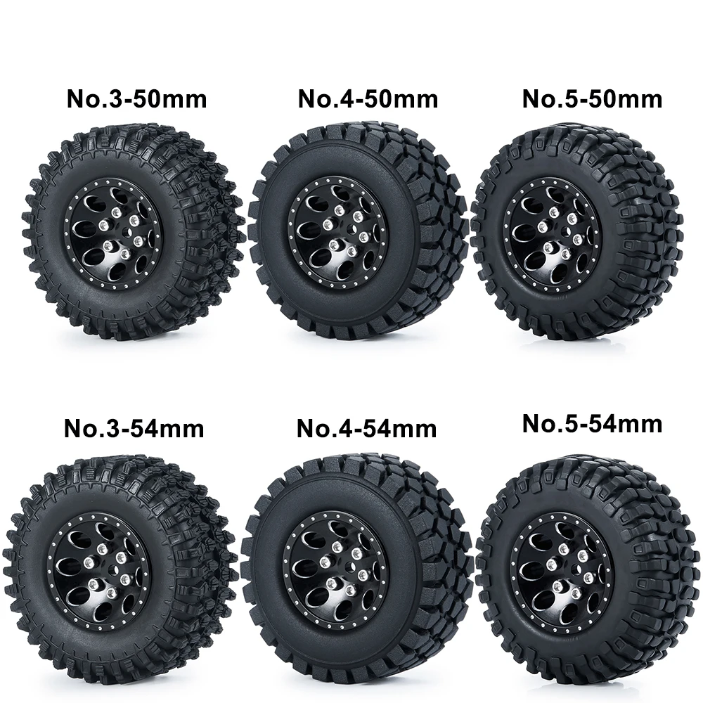 AXSPEED 4PCS SCX24 Metal Wheel Hubs & Rubber Tyres Set for 1:24 RC Crawler Car Axial 90081 AXI00001 AXI00002 Wheels Tires Parts