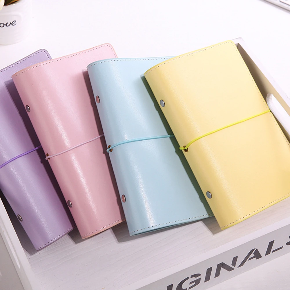 A6 Macaron Leather Loose Leaf Notebook Line Grie Inner Pages Paper 6 Hole Binder Index Separator Planning Travel Notepad Diary