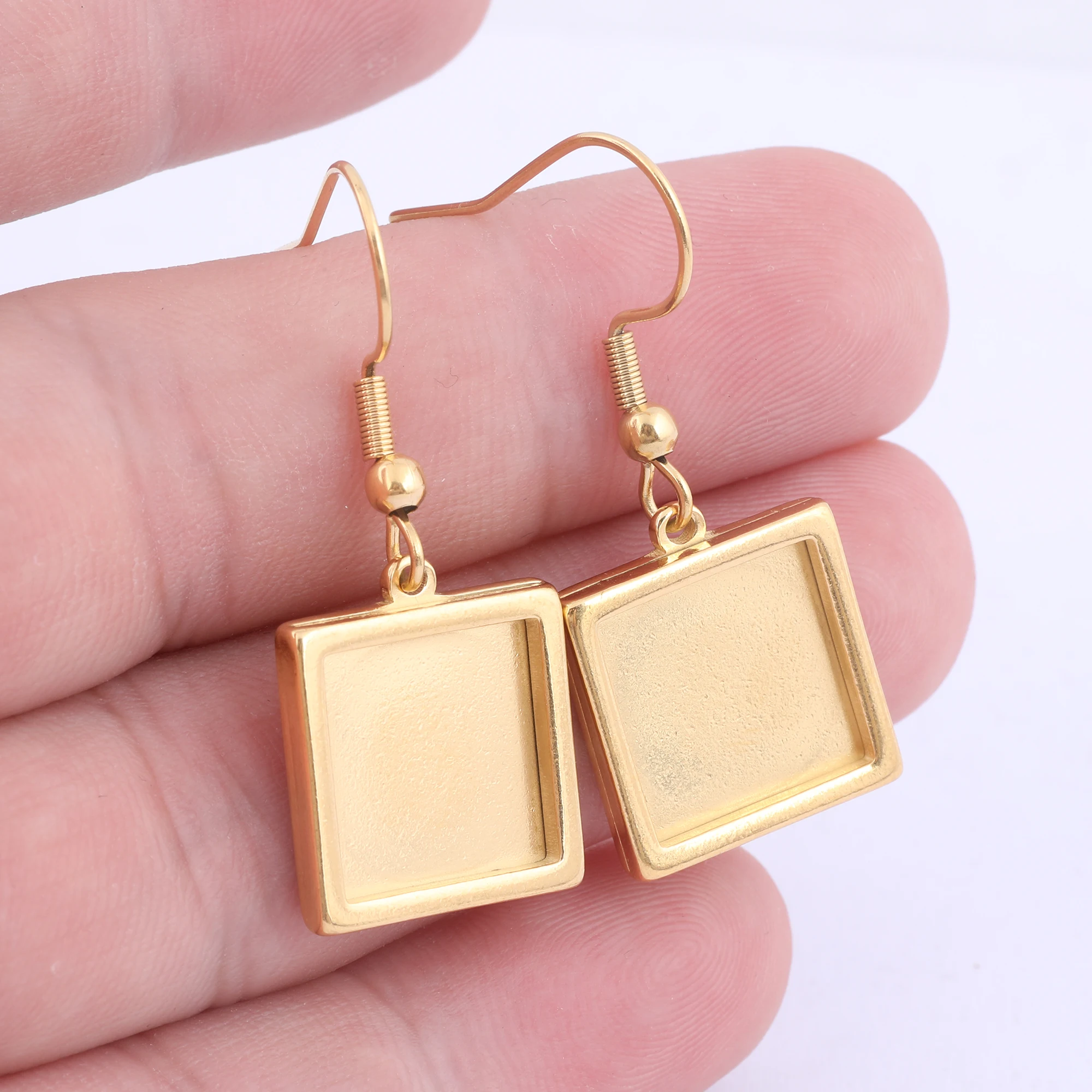 

6pcs stainless steel gold plated fit 12mm square cabochon earring blanks diy bezel setting trays for jewelry making supplies