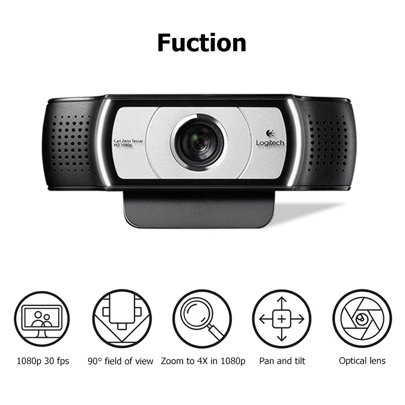 Webcam HD para Computador, C930C, C930e, 1080P, Zeiss Lens, Câmera de Vídeo USB, 4 Tempo Atualização Zoom Digital, Topo