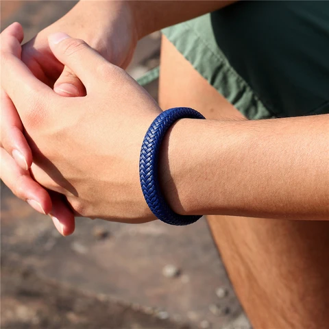 Классические мужские ювелирные изделия, браслеты из натуральной кожи, титановые, черные, стальные, с магнитной застежкой, браслеты для мужчин, ювелирные изделия, подарок подарок мужу на годовщину отзывы - №5