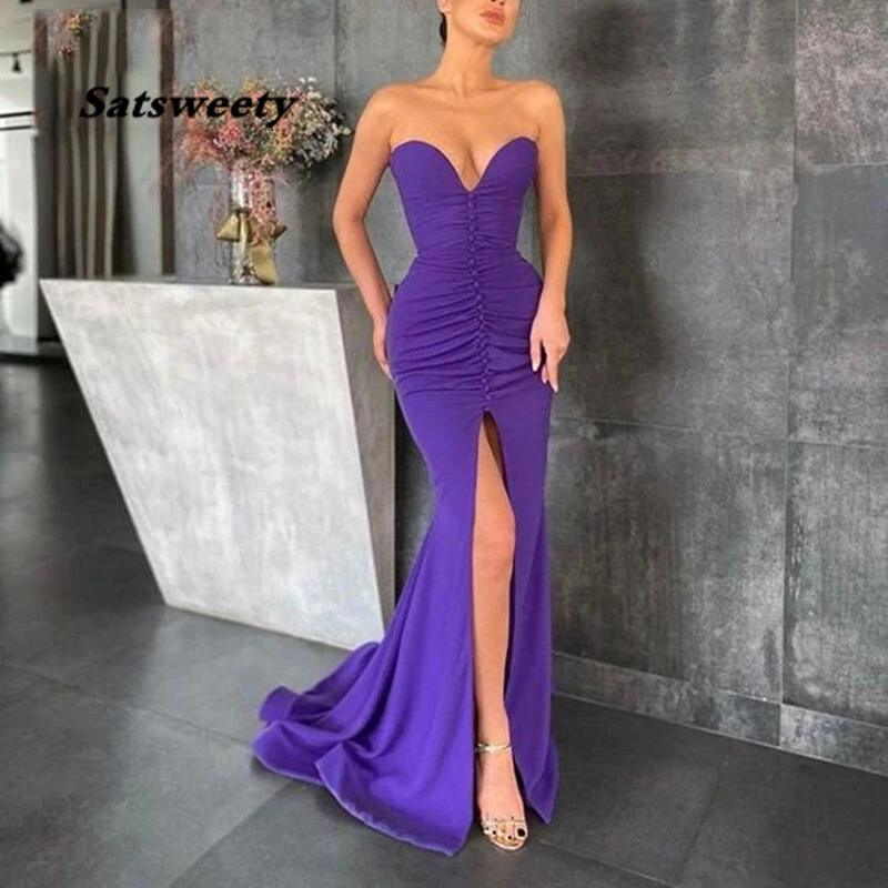 

Vestido De Fiesta De Boda Evening Dresses Sweetheart Mermaid Robe De Soiree Side Split Prom Dresses