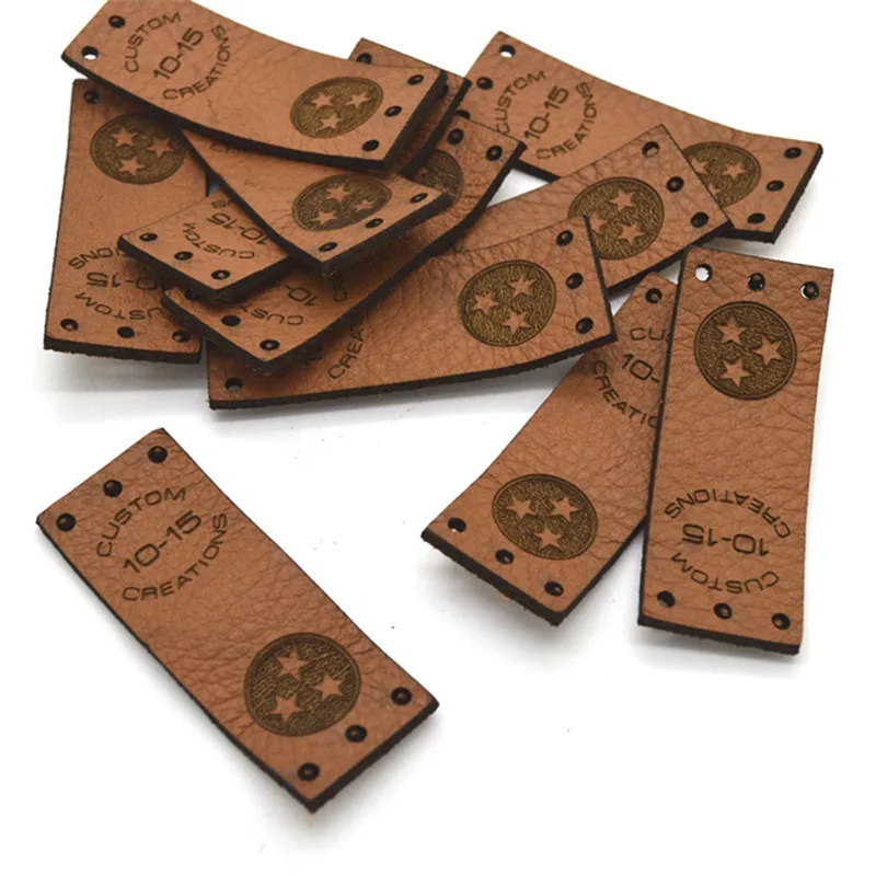 30pcs Leather tags for knitting crochet personalized wih logo Rectangle clothing handmade labels Sewing knitted garment labels