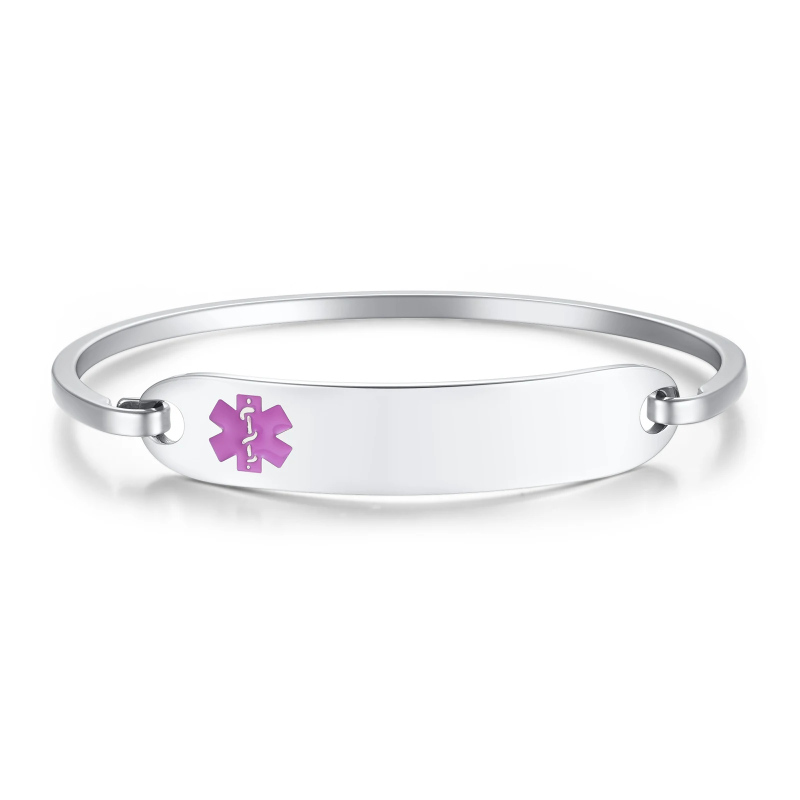 Women's Personalized Medical Alert ID Bangle Bracelet, Custom Gift