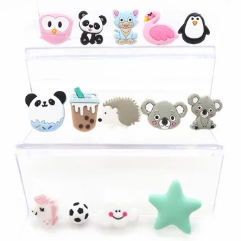 CHENKAI-赤ちゃん用シリコン歯が生えるネックレス,10個,子供用の丸いおもちゃ,クマの鳥,猫,スター,アヒル,キツネ,赤ちゃん用