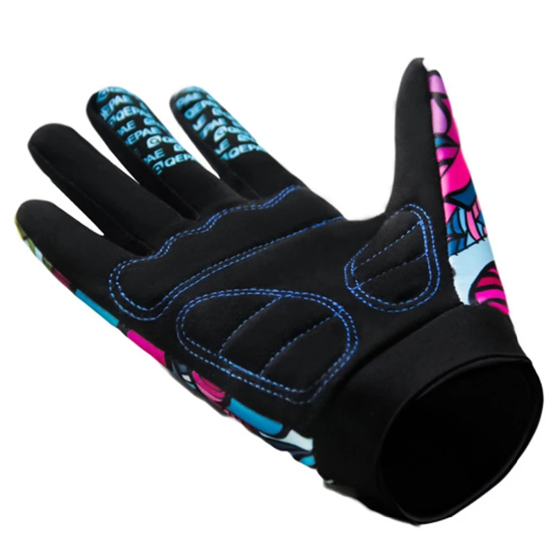 Qepae Full Finger Cycling Gloves Men Women MTB Bicycle Hall Finger Sport Gloves Anti-slip Shockproof Gel Lycra Padded Palm