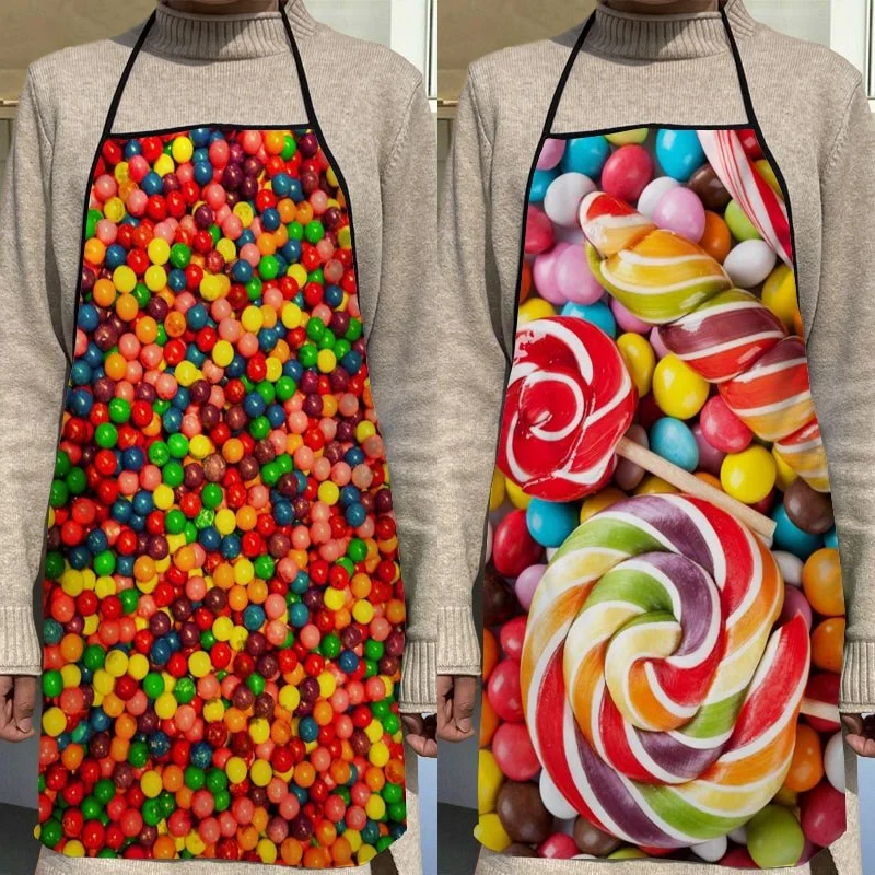 Custom Candy Pattern Kitchen Apron Dinner Party Cooking Apron Adult Baking Accessories Waterproof Fabric Printed Cleaning Tools