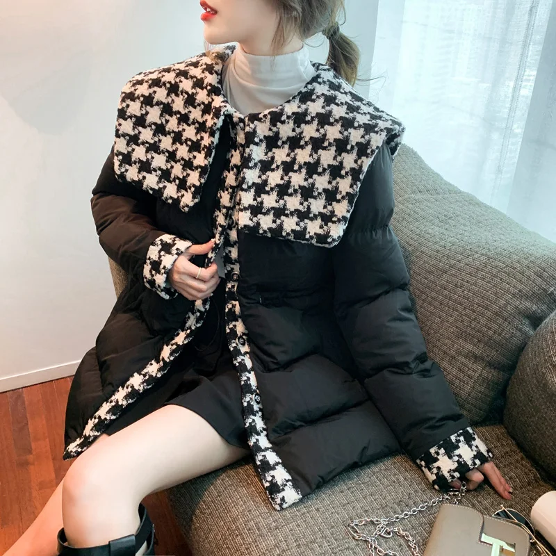 2022 Winter Draw Back Cotton Clothes Female Minority Thicken Down Jacket Korean Version Mid-Length Bread Service Coat