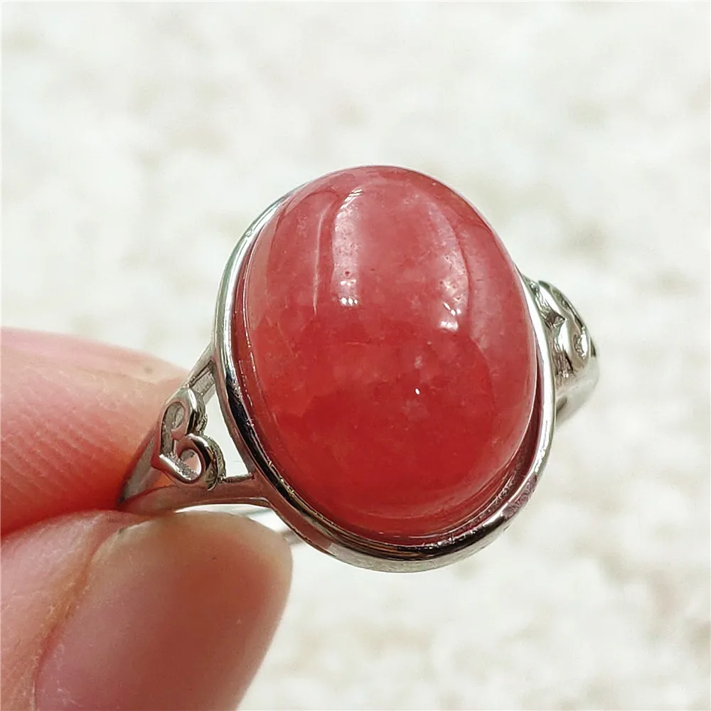 

Natural Red Rhodochrosite Rose Crystal Adjustable Size Ring 13x10mm 925 Sterling Silver Women Ring Oval Bead AAAAA