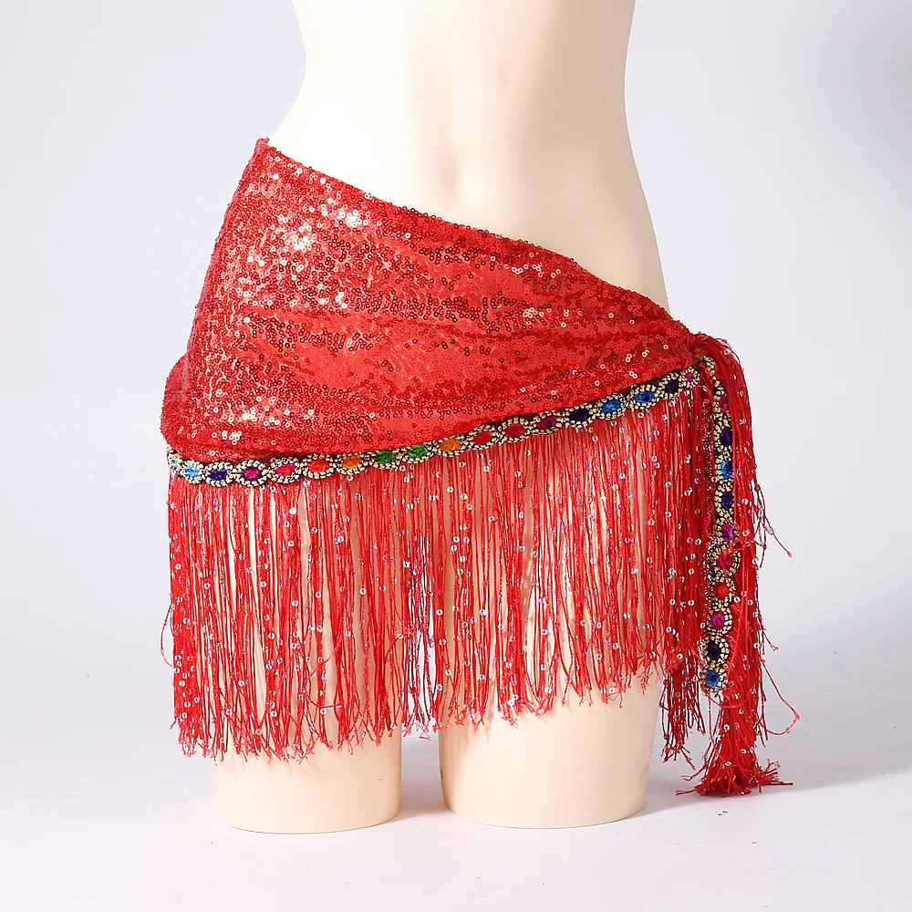 Embroidered Shawl Tribal Belly Dance Gypsy Sparkly Sequins Hip Scarf Fringes Belt for Belly Dancer