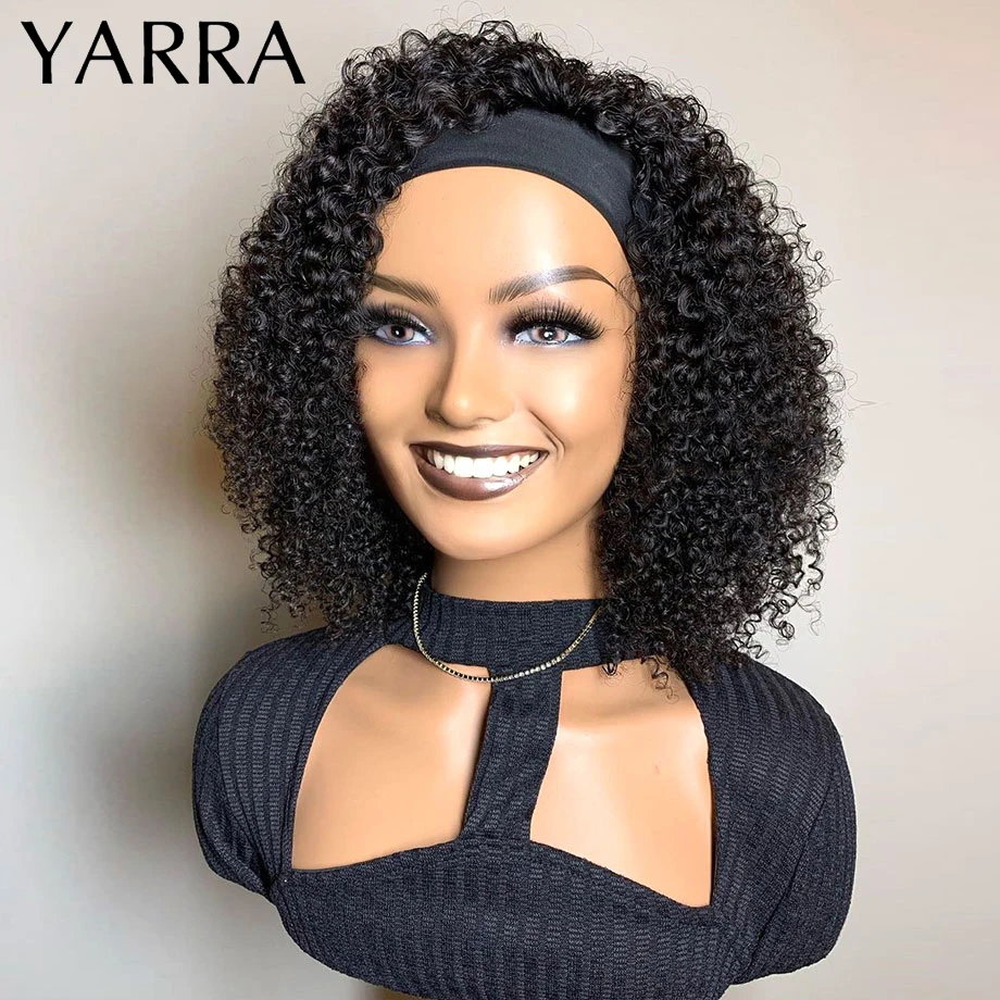 Mongolian Headband Wig Human Hair Kinky Curly Short Curly Human Hair Wigs For Black Women Remy Human Hair Wig 180% Density Yarra