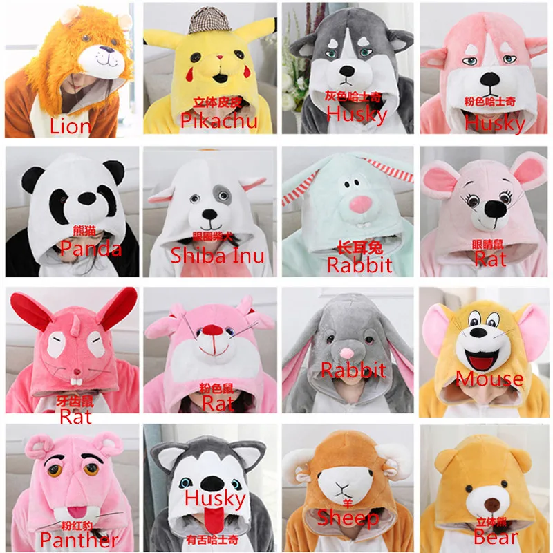 2019 Kigurumi Pika Rat Bear Lion Fox Sheep Panda Shiba Inu Siberian Husky Panther Rabbit Carrot Adult's Animal Onesie Pajamas