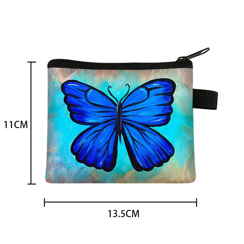 Butterfly Printed Children\'s Zero Wallet Student Portable Card Bag Coin Key Storage Bag Polyester Hand Bag Luxury Purse Key Case