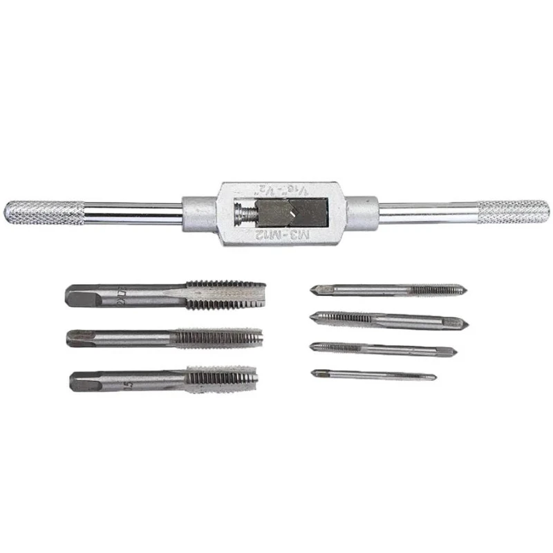 M3-M12 Adjustable Ratchet Hand Tap Wrench With 7Pcs High Speed Steel M3/M4/M5/M6/M8/M10/M12 Screw Thread Tap Set