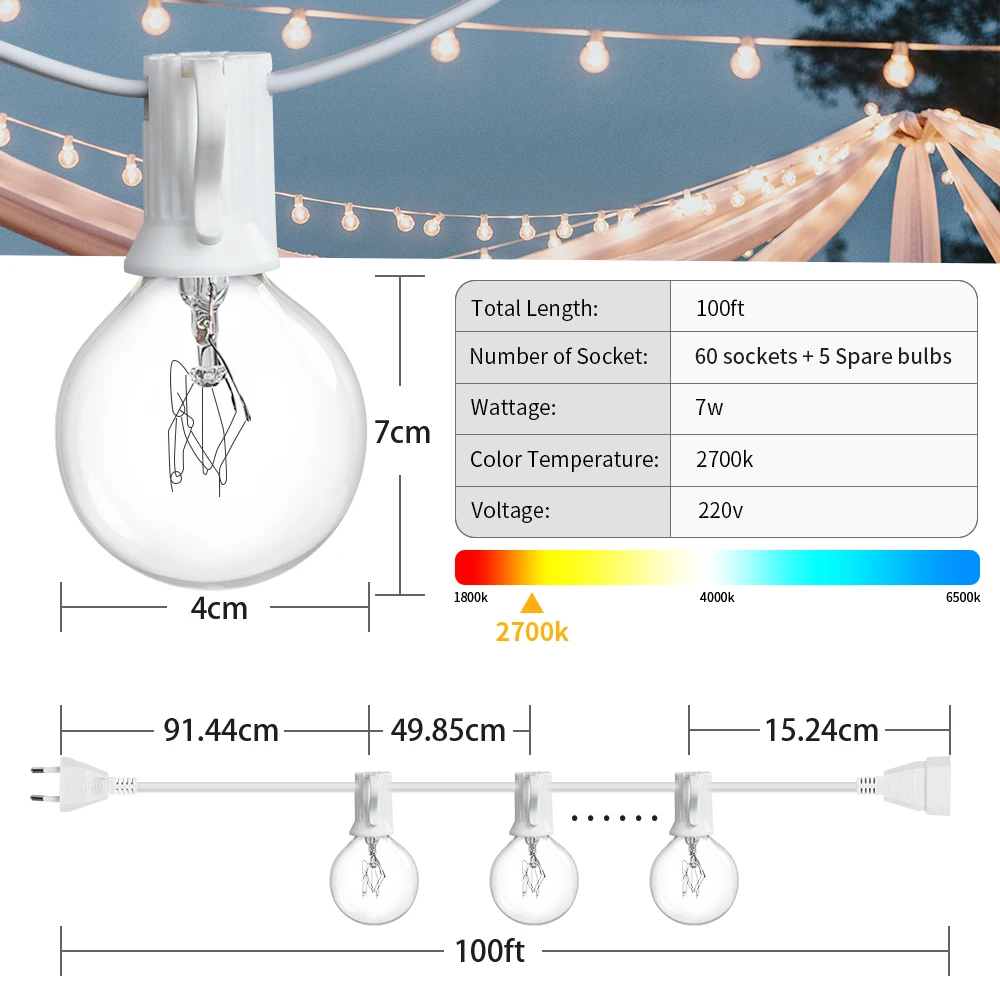 15m 30m Fairy String Lights Patio Garden Lights Christmas Lights Gift Warm White Cable Garland Light For Wedding Garden Decorati