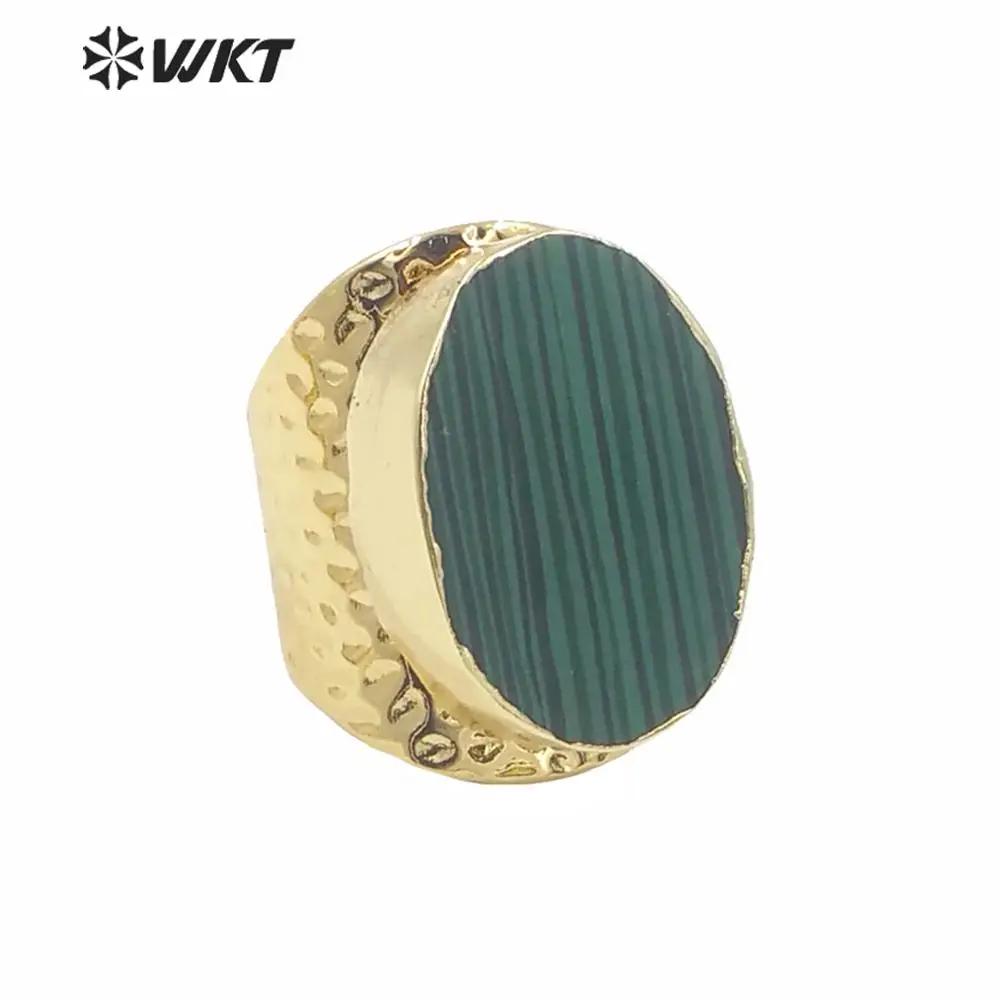 

WT-R266 Wholesale Custom Natural Malachite Stone Ring With Adjustable Size Green Stripe Oval Ring For Fashion Jewelry Making