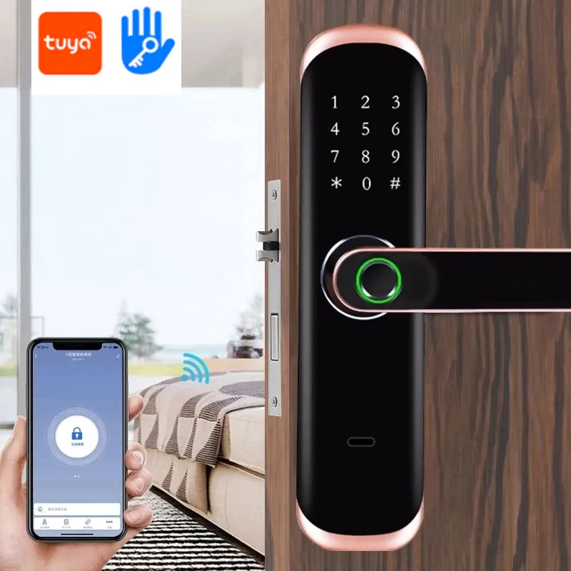 TUYAWiFi /TT fingerprint password keypad IC card with mechanical key anti-copy wooden door office anti-theft lock