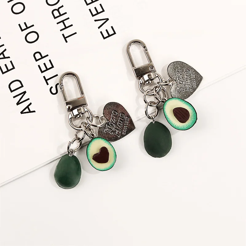 New Simulation Fruit Avocado Heart-shaped Headphone cover keychain car Fashion keyring Jewelry Gift For Women