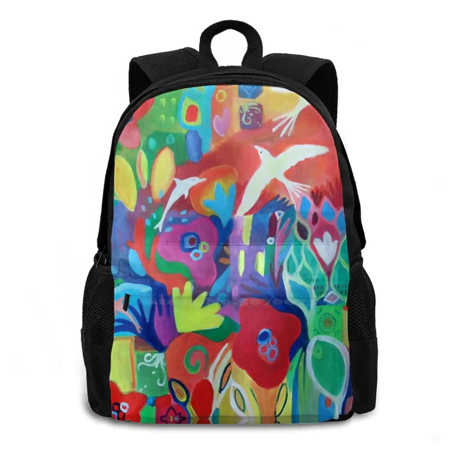 Travel Laptop Bagpack School Bags Acrylic Flowers Dolphin Bird Red Orange Yellow Purple Dream Harmony Forms Colours Playful