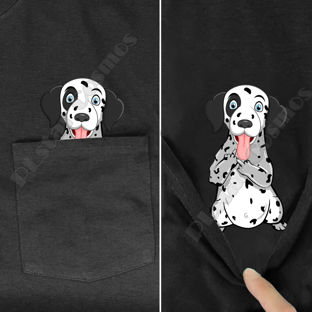 Dalmatian Pocket Tee T Shirts summer printed t-shirt men for women tops black cotton funny Short sleeve Drop shipping