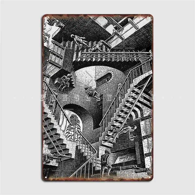 M.C. Escher Relativity Poster Metal Plaque Cinema Kitchen Club Bar Decoration Wall Decor Tin Sign Posters