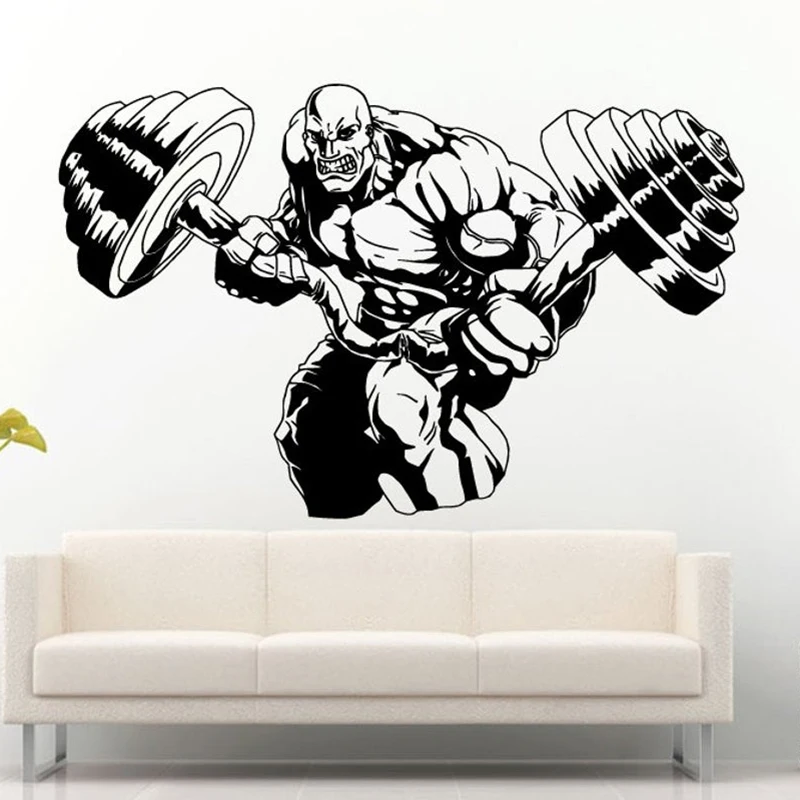 Vinyl Wall Sticker Crazy Gym Rat Power Weights Training Fitness Bodybuilding Wight Lifting Logo Wall Decal Gym Decor Mural C404