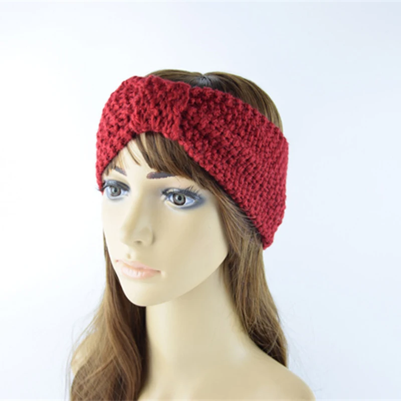 Donarsei Winter Woolen Gestrickte Stirnband Für Frauen Elastische Handarbeit Solide Farbe Bowknot Turban Verband Bandanas Haar-accessoire