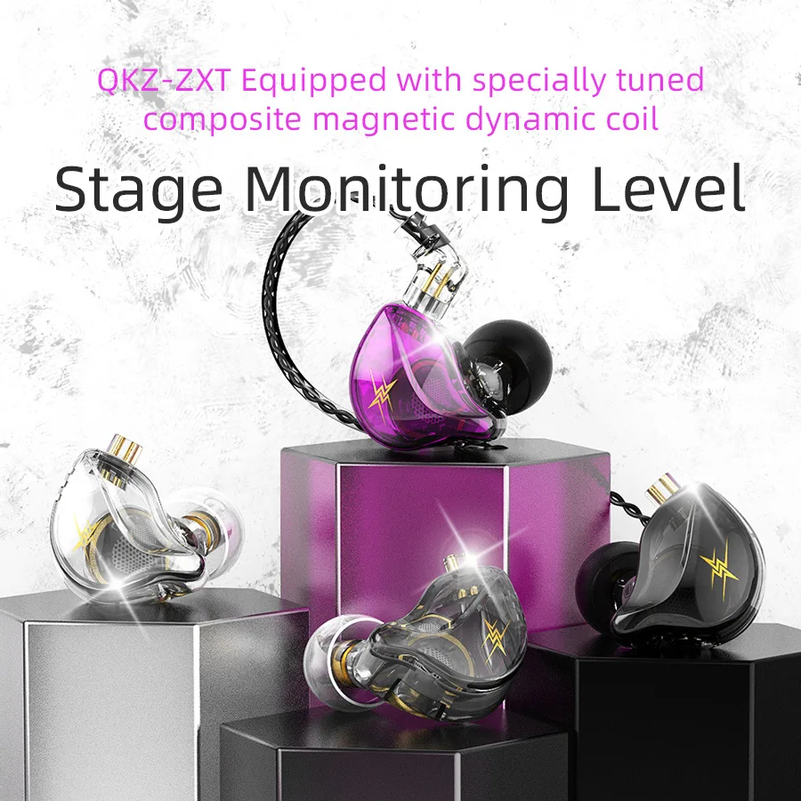 QKZ ZXT Earphone HiFi Copper Driver Detachable Wired Headphones with Mic Noise Cancelling Headset Bass Earbuds Musician Monitor