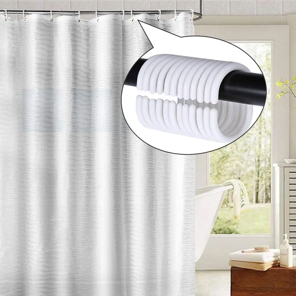 12 Pcs New Curtain Poles Shower Rod Hook Hanger White Clips Use Drapery Color Bath Drape Plastic Clasp Loop Home