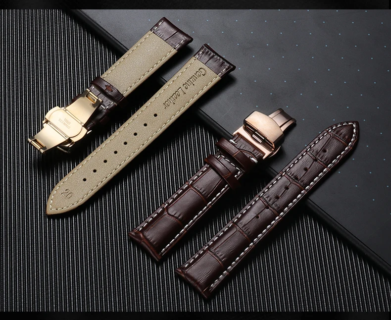 

Watch strap Genuine Leather Watchband With Butterfly Clasp Bands Croco Grain Bracelet for Mechanical watch size 16 18 19 20mm