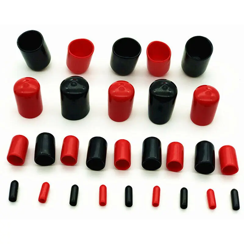 10 pçs preto vermelho vinil borracha tampa de extremidade redonda pvc cabo plástico fio à prova dwaterproof água capa fio pólo aço tubo tampas protetores