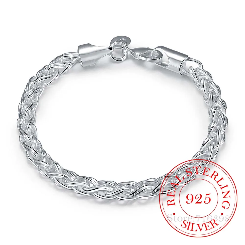 Real Original 925 Silver Bracelets Simple Twist Round Chain Bracelets Bangle For Men Women Fine Men Jewelry Gift Good Quality