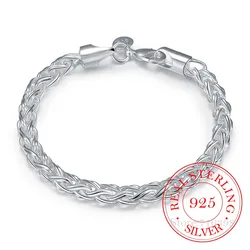 Real Original 925 Silver Bracelets Simple Twist Round Chain Bracelets Bangle For Men Women Fine Men Jewelry Gift Good Quality