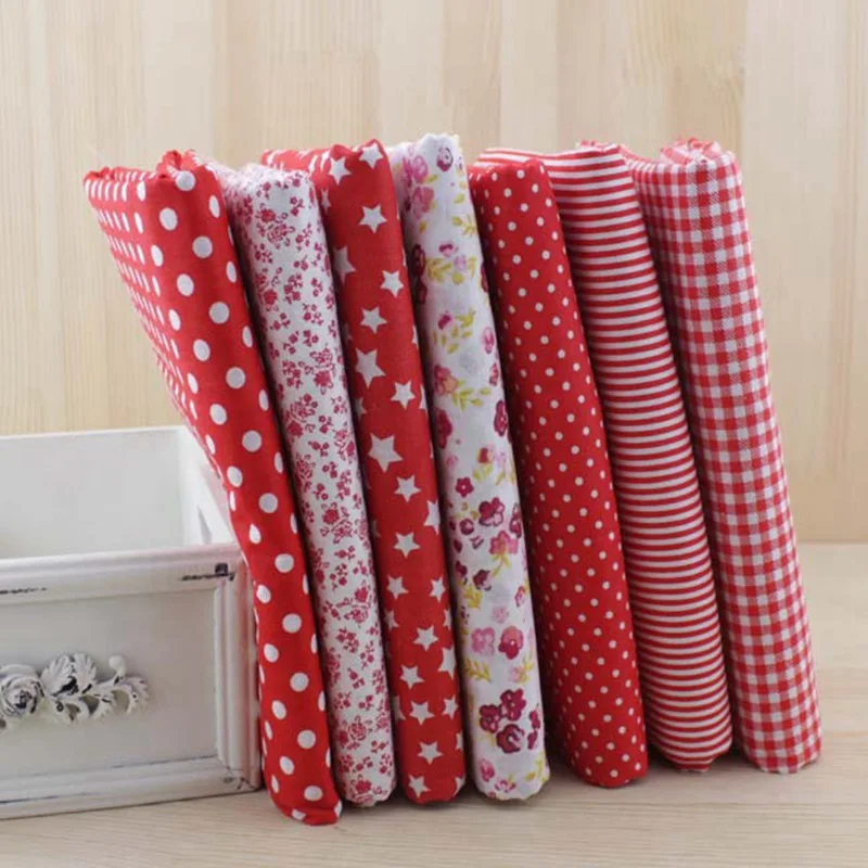 

Booksew New 7pcs/lot Red Color Sets 100% Cotton 50cm x 50cm Fabric For DIY Fewing Quilting Tissue Textile Doll Cloth