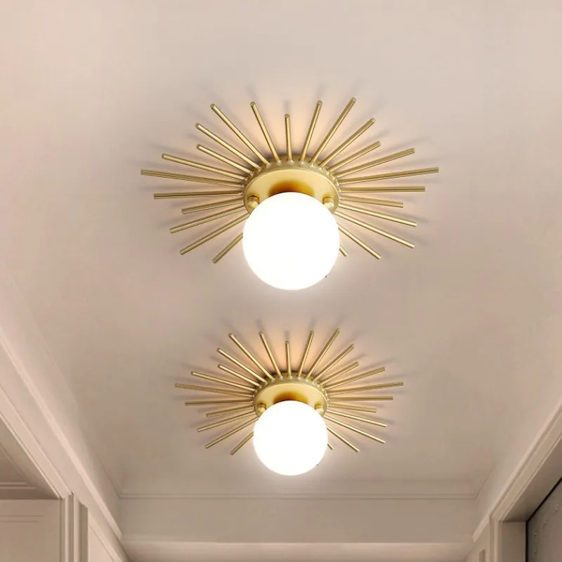 Nordic Ceiling Light Gold Glass Ball Modern Sun Creative Art Decor Living Room Aisle Corridor Balcony Porch Lighting Indoor Lamp