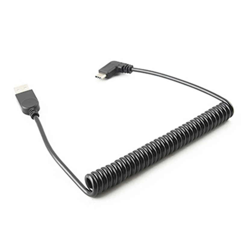 Lingable Right Angle 90 Degree USB 2.0 A Male to Type Coiled USB C Cable 1.5M USB-C Adapter Cabo  Portable USB Connector