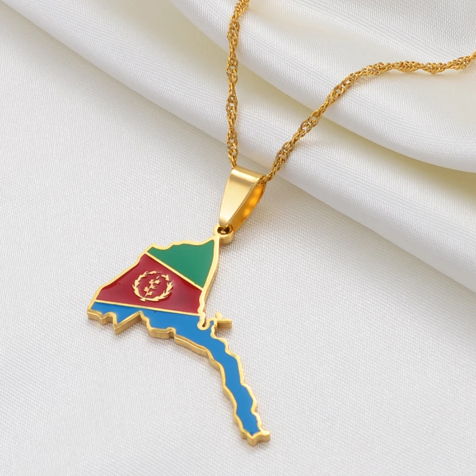 Anniyo Eritrea Map Flag Pendant Thin Necklaces for Women Girls Gold Color Jewelry African Map of Eritrean #136821